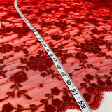 Embroidered Lace Fabric - 100 Percent Polyester Net Mesh, Floral Beaded Design, 52" Width (1 Yard)