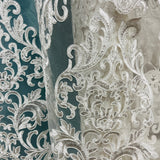1 Yard Elegant Beaded & Corded Embroidered Lace Fabric on 100% Polyester Net Mesh