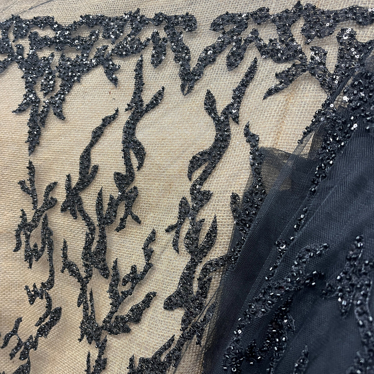 Beaded Lace Fabric on Polyester Net Mesh 52" Wide