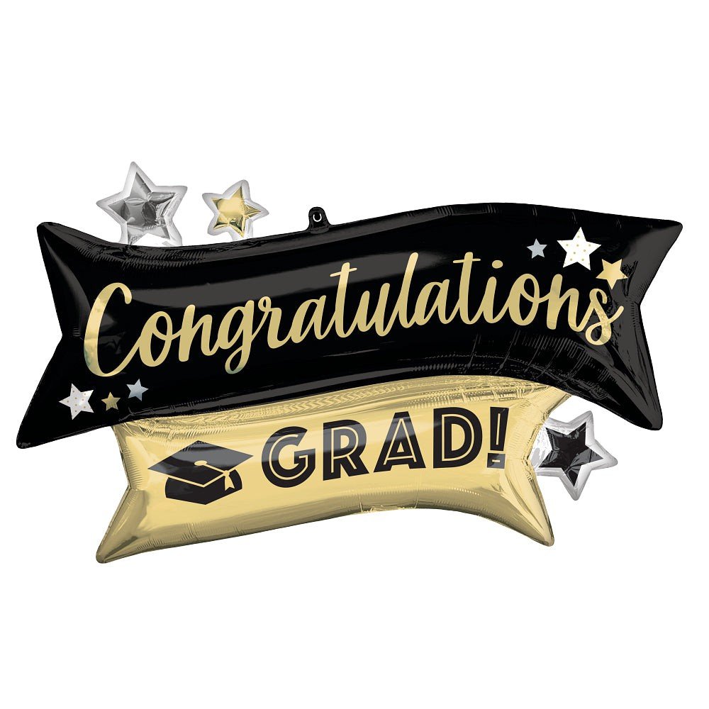 Graduation Foil Balloon 38 Inch Gold & Black