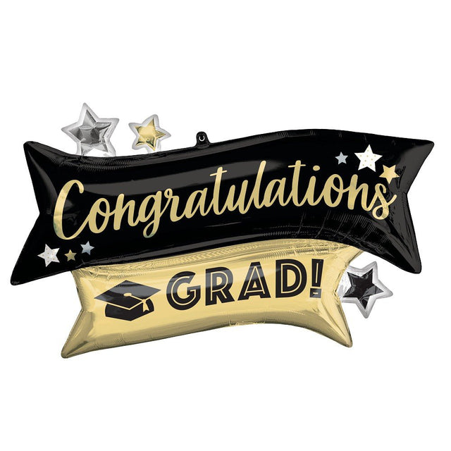 Graduation Foil Balloon 38 Inch Gold & Black