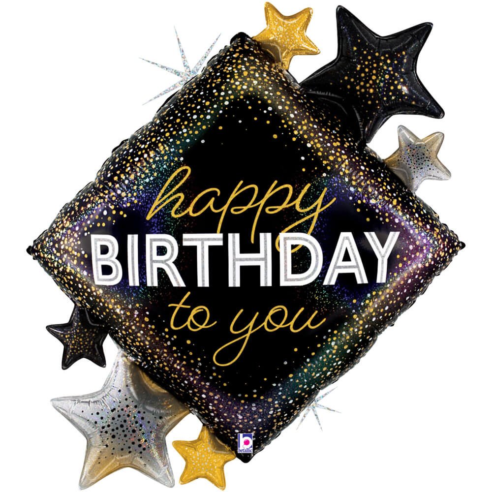 Foil Balloon Happy Birthday Metallic Diamond Stars