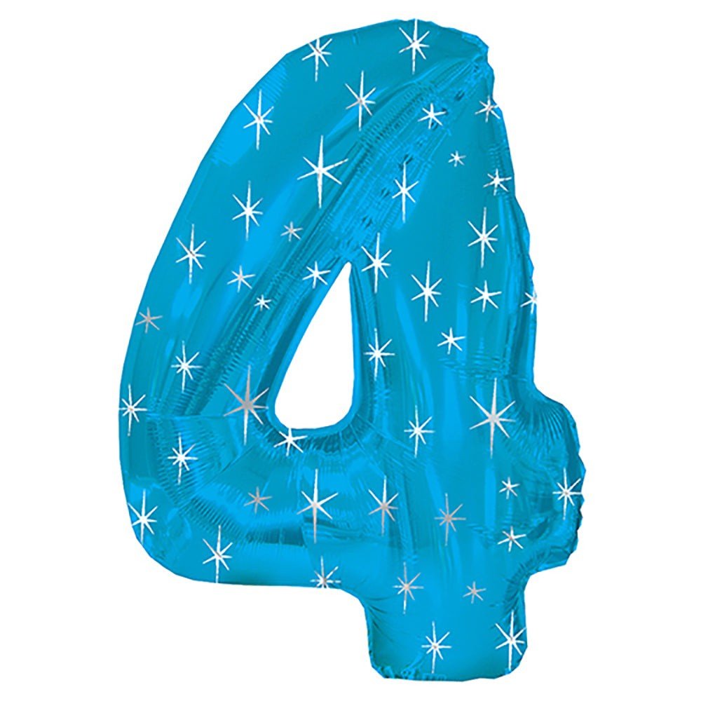 Foil Balloon Number 4 Blue Sparkle