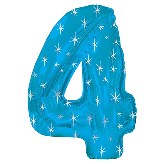 Foil Balloon Number 4 Blue Sparkle