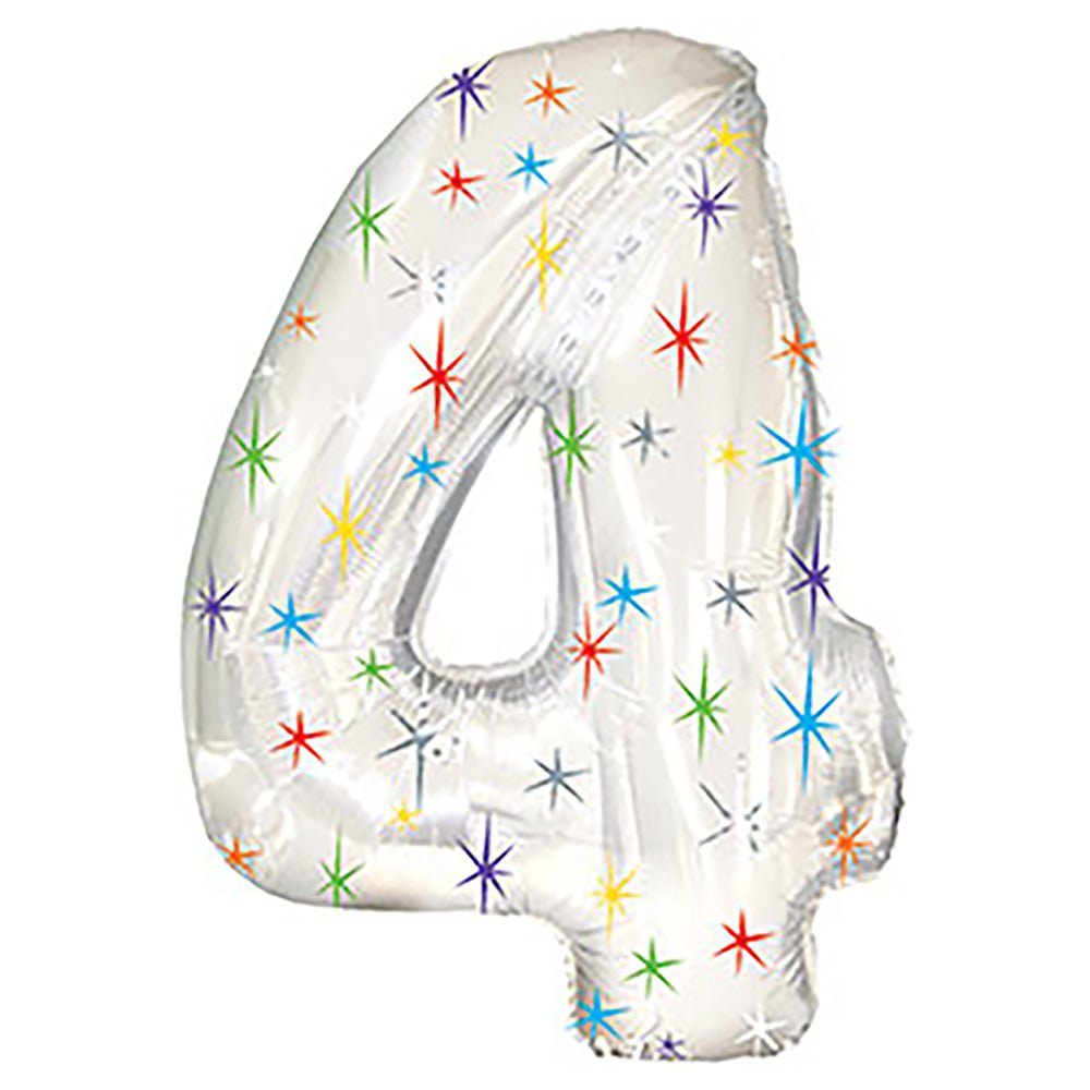 Foil Balloon Number 4 Multi-Colored Sparkle