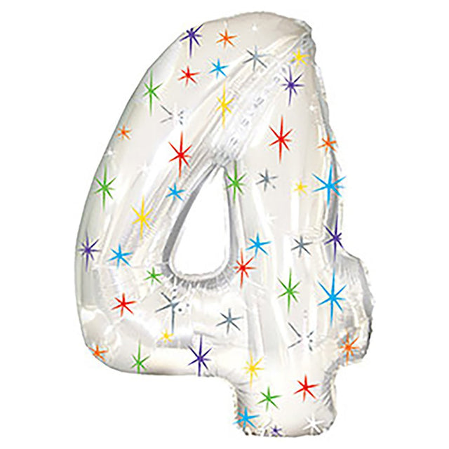 Foil Balloon Number 4 Multi-Colored Sparkle