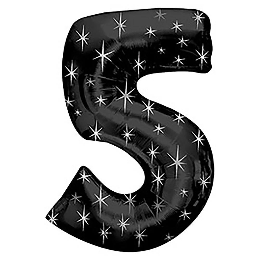 Foil Balloon Number 5 Black Sparkle