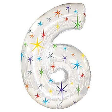 Foil Balloon Number 6 Multi-Colored Sparkle