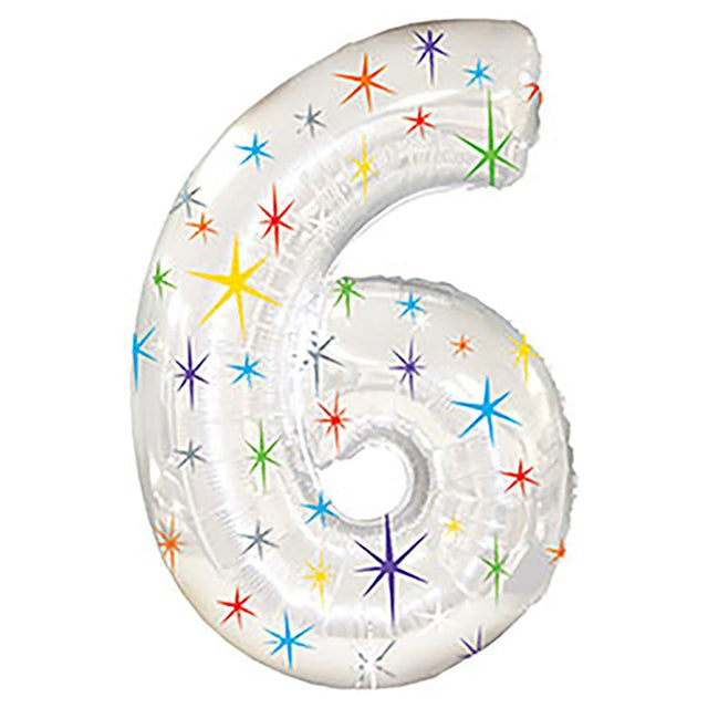 Foil Balloon Number 6 Multi-Colored Sparkle