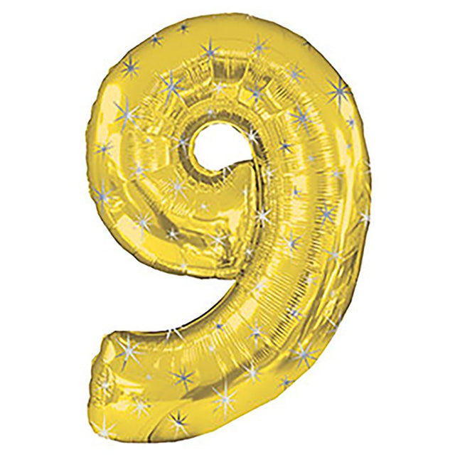 Number 9 Gold Sparkle Foil Balloon