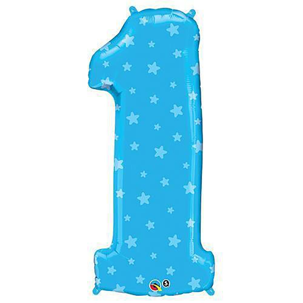 Foil Balloon Number One Blue Stars