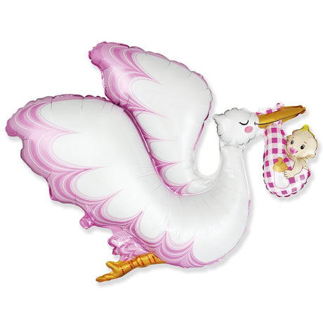 Foil Balloon Stork Baby Girl 38 Inch