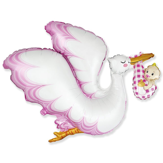 Foil Balloon Stork Baby Girl 38 Inch
