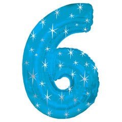 Foil Balloon Number 6 Blue Sparkle