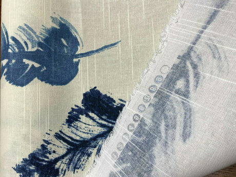 Feather Fall Indigo Cotton Fabric - Navy Blue/Ivory Leaf Toile, 54" Width (1 Yard)