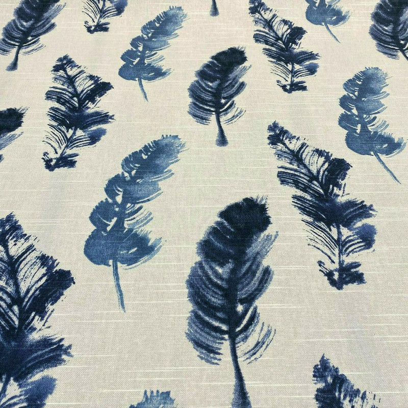Feather Fall Indigo Cotton Fabric - Navy Blue/Ivory Leaf Toile, 54" Width (1 Yard)