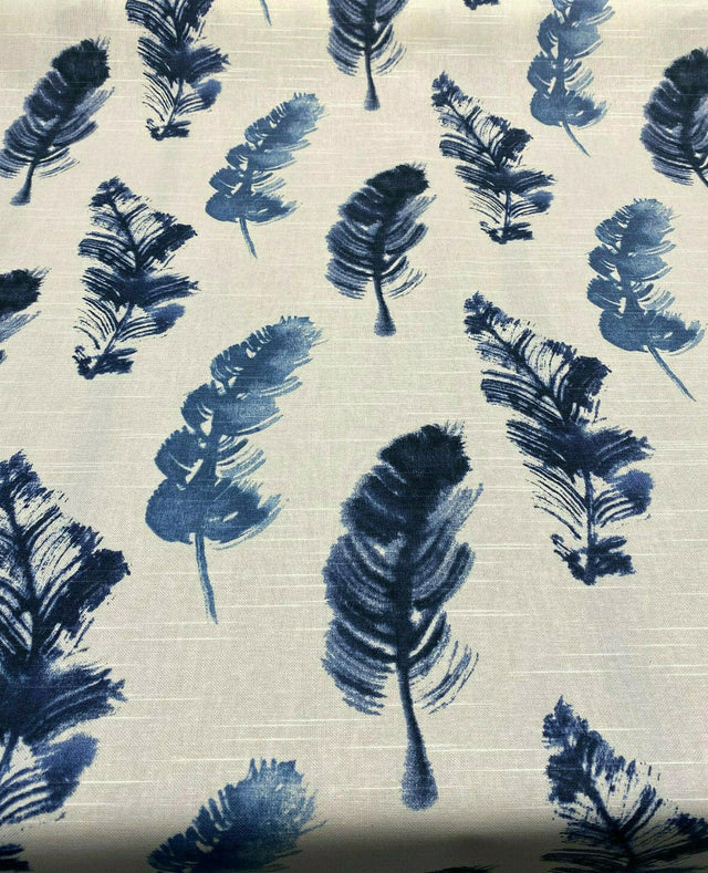 Feather Fall Indigo Cotton Fabric - Navy Blue/Ivory Leaf Toile, 54" Width (1 Yard)