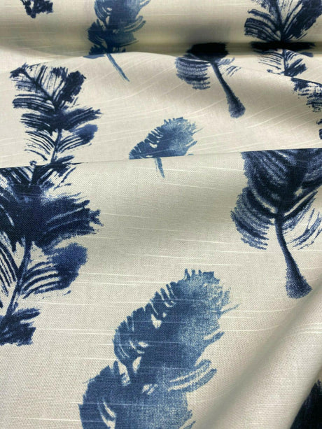 Feather Fall Indigo Cotton Fabric - Navy Blue/Ivory Leaf Toile, 54" Width (1 Yard)