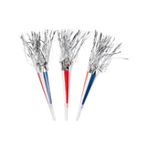 7 1/2" Patriotic Red, White & Blue Fringe Horn with Silver Fringe 12 Pc.