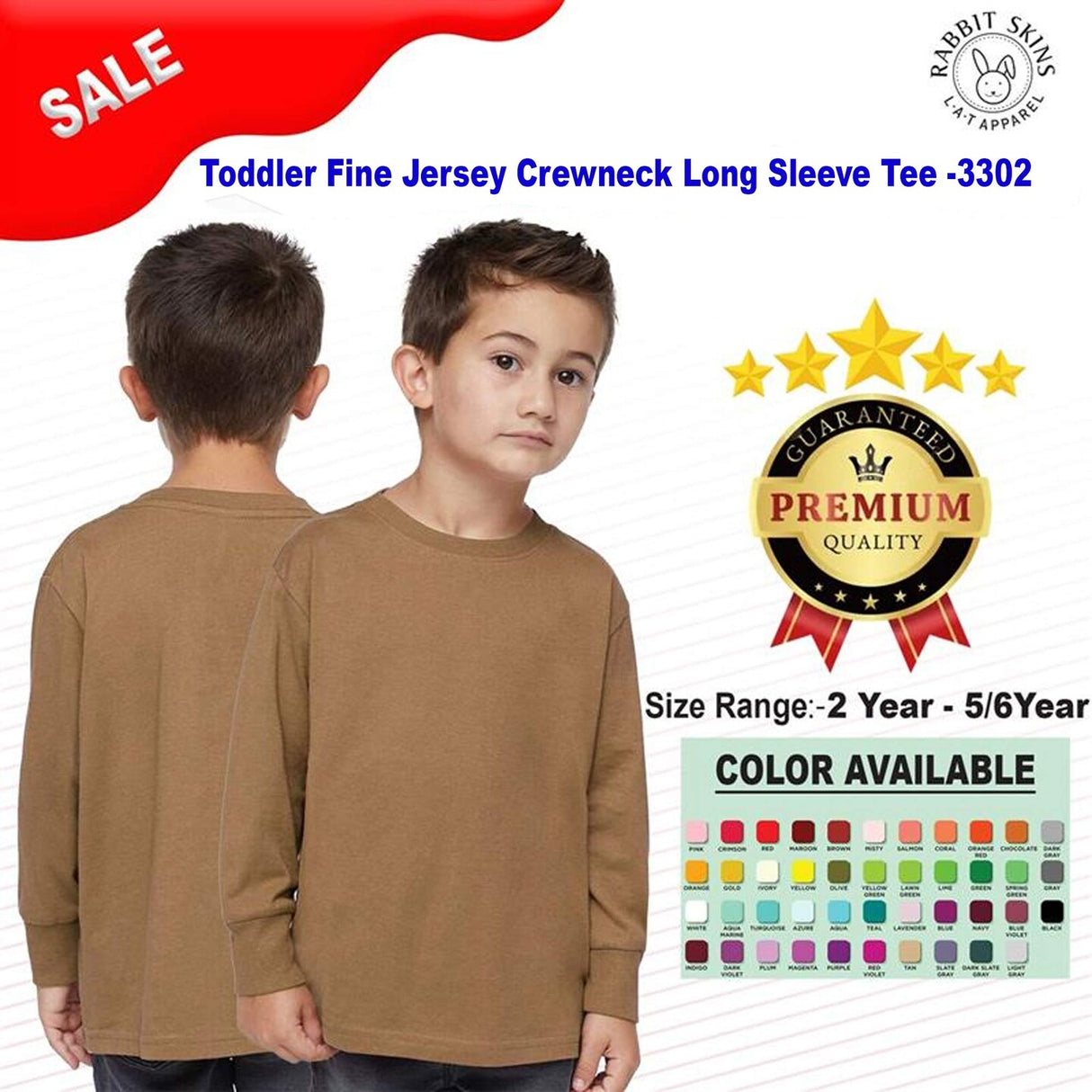 RADYAN® Toddler Fine Jersey Crewneck Long Sleeve Tee - 3302