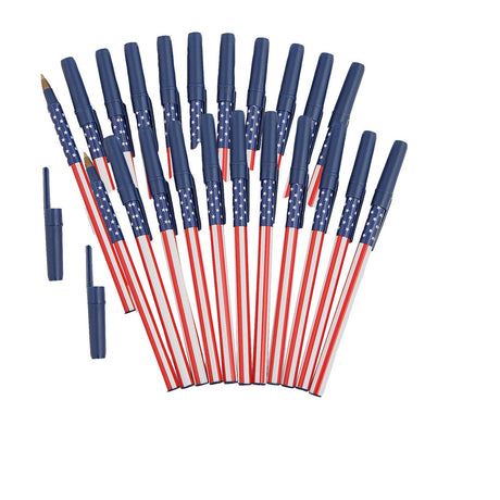5 3/4" Patriotic USA Flag Stars & Stripes Stick Pens 12 Pc.