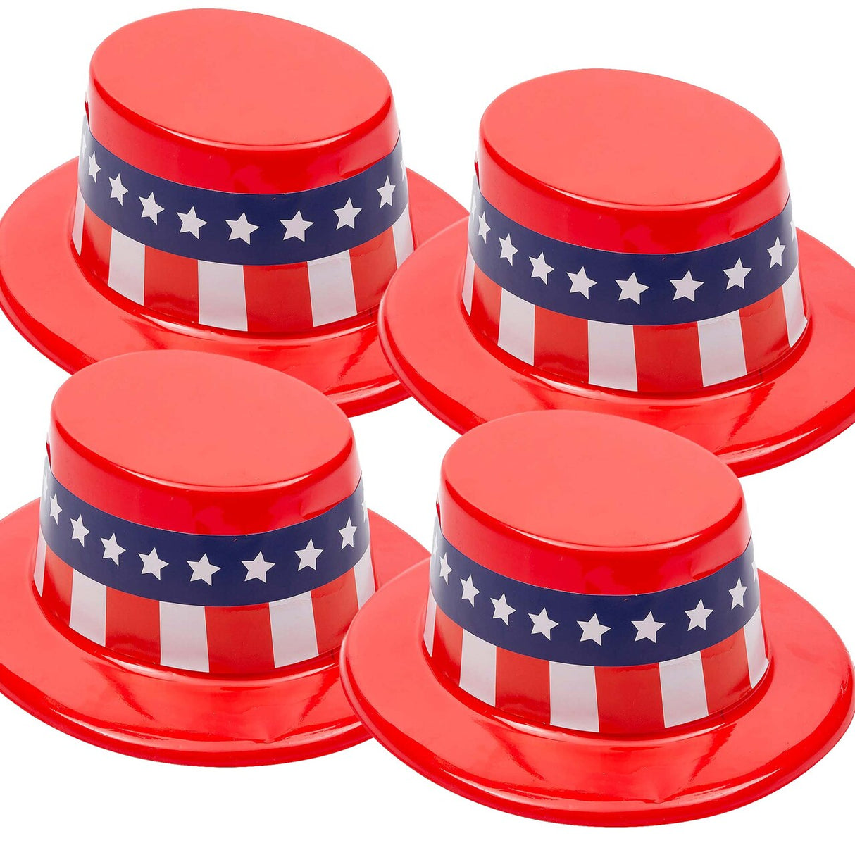 9 1/2" x 11 1/2" Patriotic Red, White & Blue Plastic Top Hats 12 Pieces