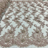 1 Yard Beaded 3D Floral Lace Fabric on Polyester Net Mesh, Dusty Rose, 52" Wide, Elegant Embroidered Lace Fabric
