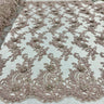 Beaded 3D Floral Lace Fabric - Embroidered 100 Percent Polyester Net Mesh, 3D Floral Beaded Design, 52" Wide (1 Yard)