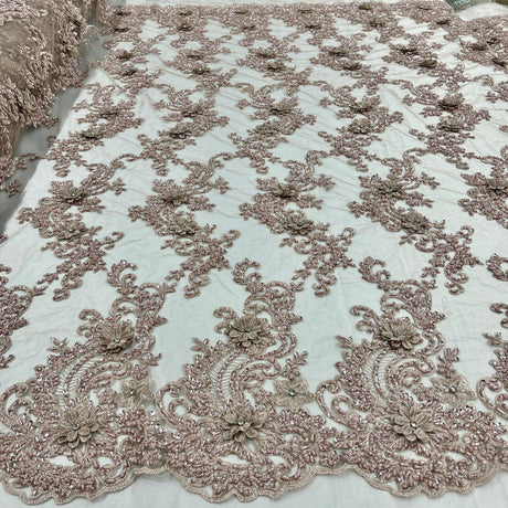 Beaded 3D Floral Lace Fabric 52" Wide