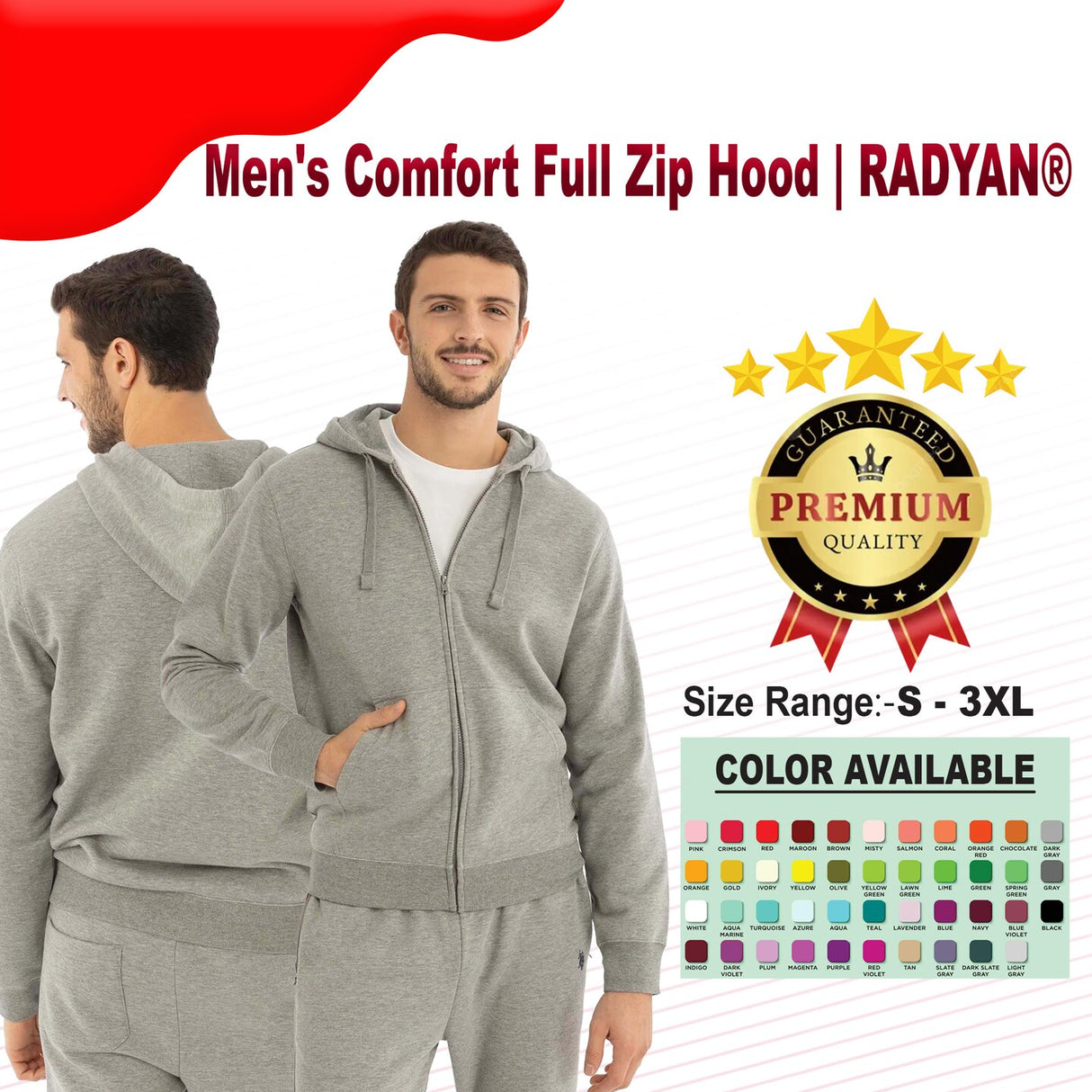 Men's Comfort Full Zip Hoodie | RADYAN®