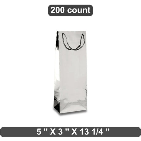 Metallic Paper Wine Bottle Euro Tote Bag 5" x 3" x 13 1/4" Stylish & Durable