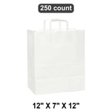 White Paper Bags with Flat Handles 12" x 7" x 12"