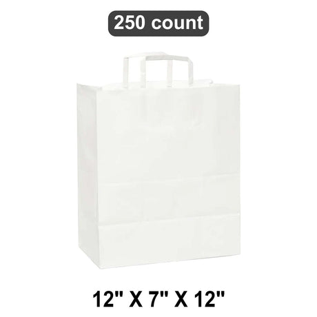 White Paper Bags with Flat Handles 12" x 7" x 12"
