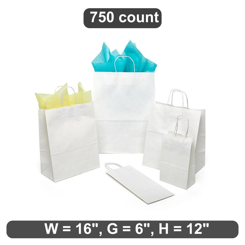 Large Plain White Kraft Shopping Bag 16" x 6" x 12"