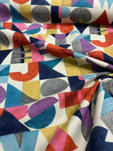 Block Letters Cotton Fabric - Beige Blue Yellow Orange Pink Rust Block Letters, 54" Width (1 Yard)