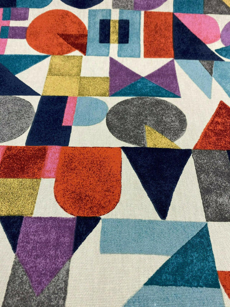 Block Letters Cotton Fabric - Beige Blue Yellow Orange Pink Rust Block Letters, 54" Width (1 Yard)