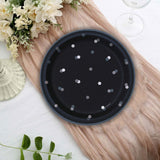 8 Count Glitz Party Disposable Black Dessert Plates with Silver Dots 6 3/4 Inch Elegant Party Supplies