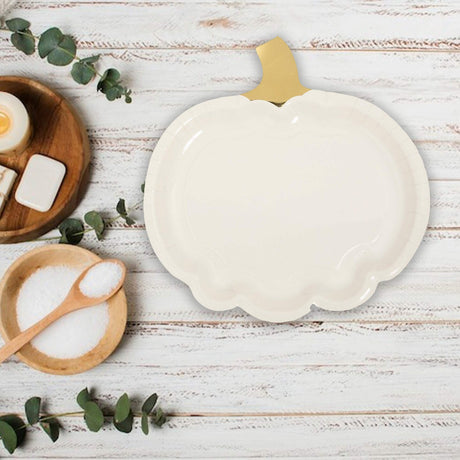 8 Ct Lil Pumpkin White Gold Paper Plates Fall Harvest Birthday Party Supplies 10"