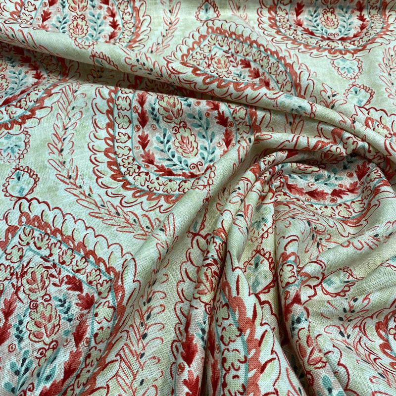 Coconut Row Bellini Linen Rayon Fabric - Multi Color Paisley, 54" Width (1 Yard)