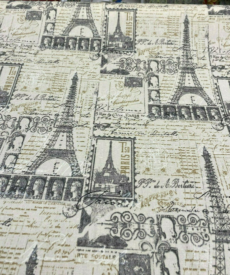Amour Putty Paris Tower 100 Percent Cotton Fabric - Putty Paris Tower Print, 54" Width (1 Yard)