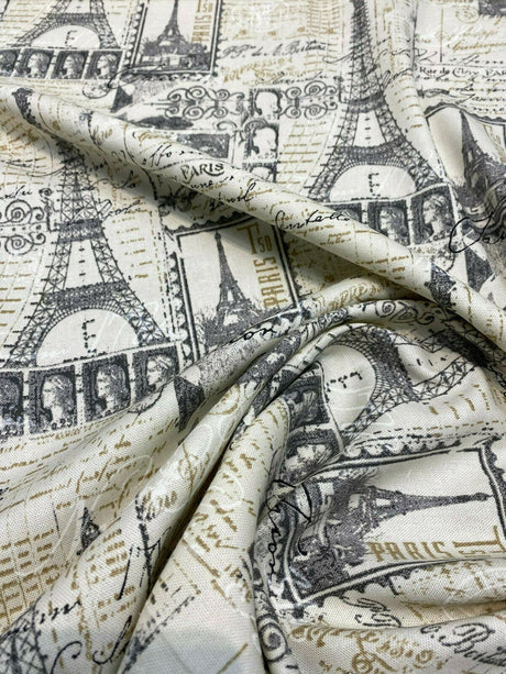 Amour Putty Paris Tower 100 Percent Cotton Fabric - Putty Paris Tower Print, 54" Width (1 Yard)
