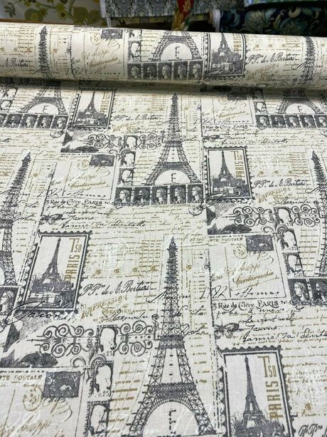 Amour Putty Paris Tower 100 Percent Cotton Fabric - Putty Paris Tower Print, 54" Width (1 Yard)