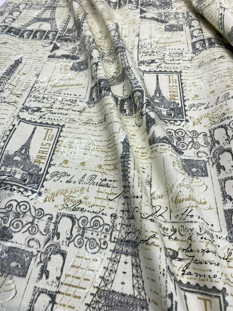 Amour Putty Paris Tower 100 Percent Cotton Fabric - Putty Paris Tower Print, 54" Width (1 Yard)