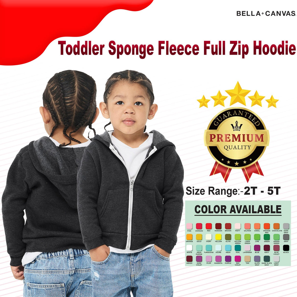 BELLA + CANVAS® Toddler Sponge Fleece Full Zip Hoodie
