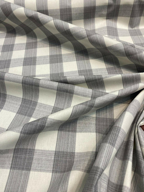 Waverly Williamsburg Stratford Check Smoke Cotton Fabric - Gray Off White Check, 56" Width (1 Yard)