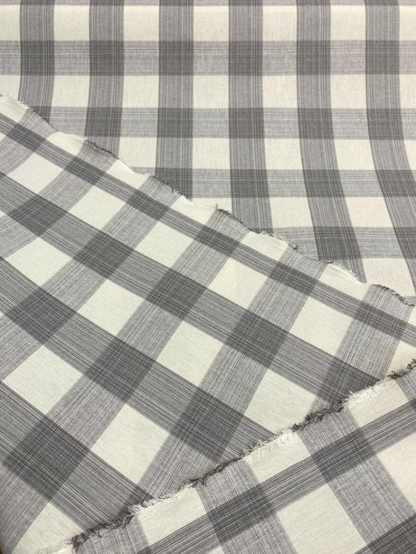 Waverly Williamsburg Stratford Check Smoke Cotton Fabric - Gray Off White Check, 56" Width (1 Yard)