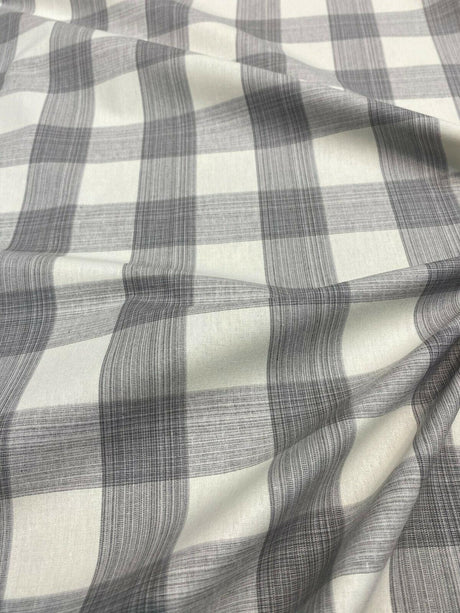 Waverly Williamsburg Stratford Check Smoke Cotton Fabric - Gray Off White Check, 56" Width (1 Yard)
