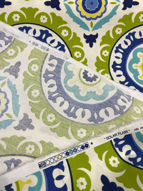 Waverly Modern Essentials Solar Flair Cotton Fabric - Lime Indigo, 54" Width, 13.5" Vertical Repeat, 13.5" Horizontal Repeat (1 Yard)
