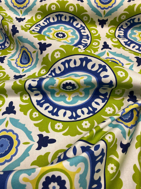 Waverly Modern Essentials Solar Flair Cotton Fabric - Lime Indigo, 54" Width, 13.5" Vertical Repeat, 13.5" Horizontal Repeat (1 Yard)