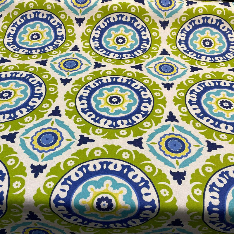 Waverly Modern Essentials Solar Flair Cotton Fabric - Lime Indigo, 54" Width, 13.5" Vertical Repeat, 13.5" Horizontal Repeat (1 Yard)